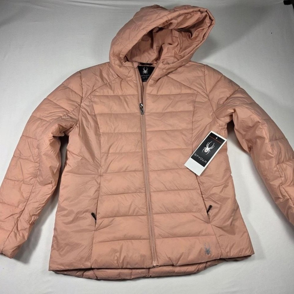 Spyder Puffer Jacket Women Large Misty Rose Hooded‎